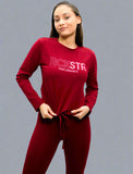 Ladies Long Sleeve Printed Lycra Sweat Top Burgundy