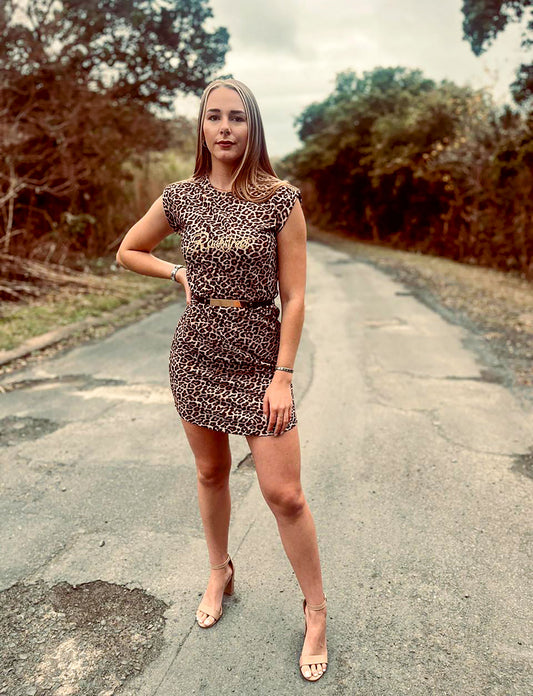 Animal Print Dress with Belt