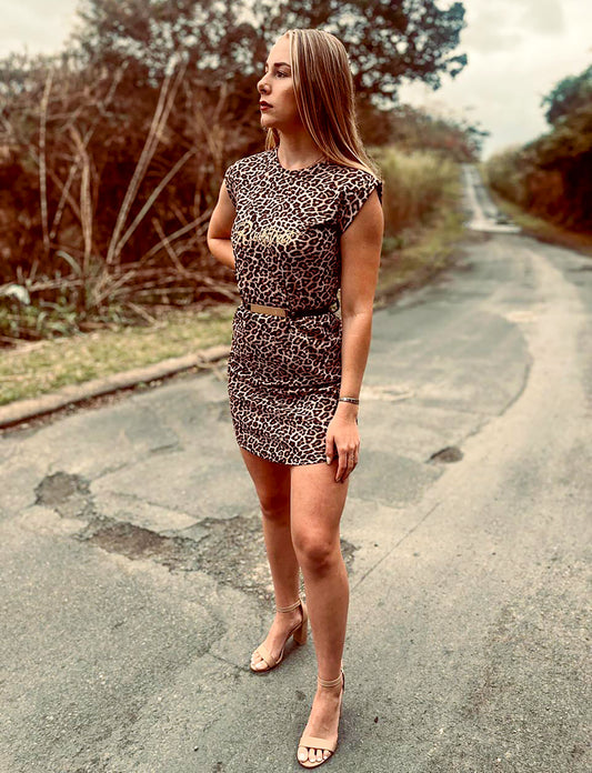 Animal Print Dress with Belt