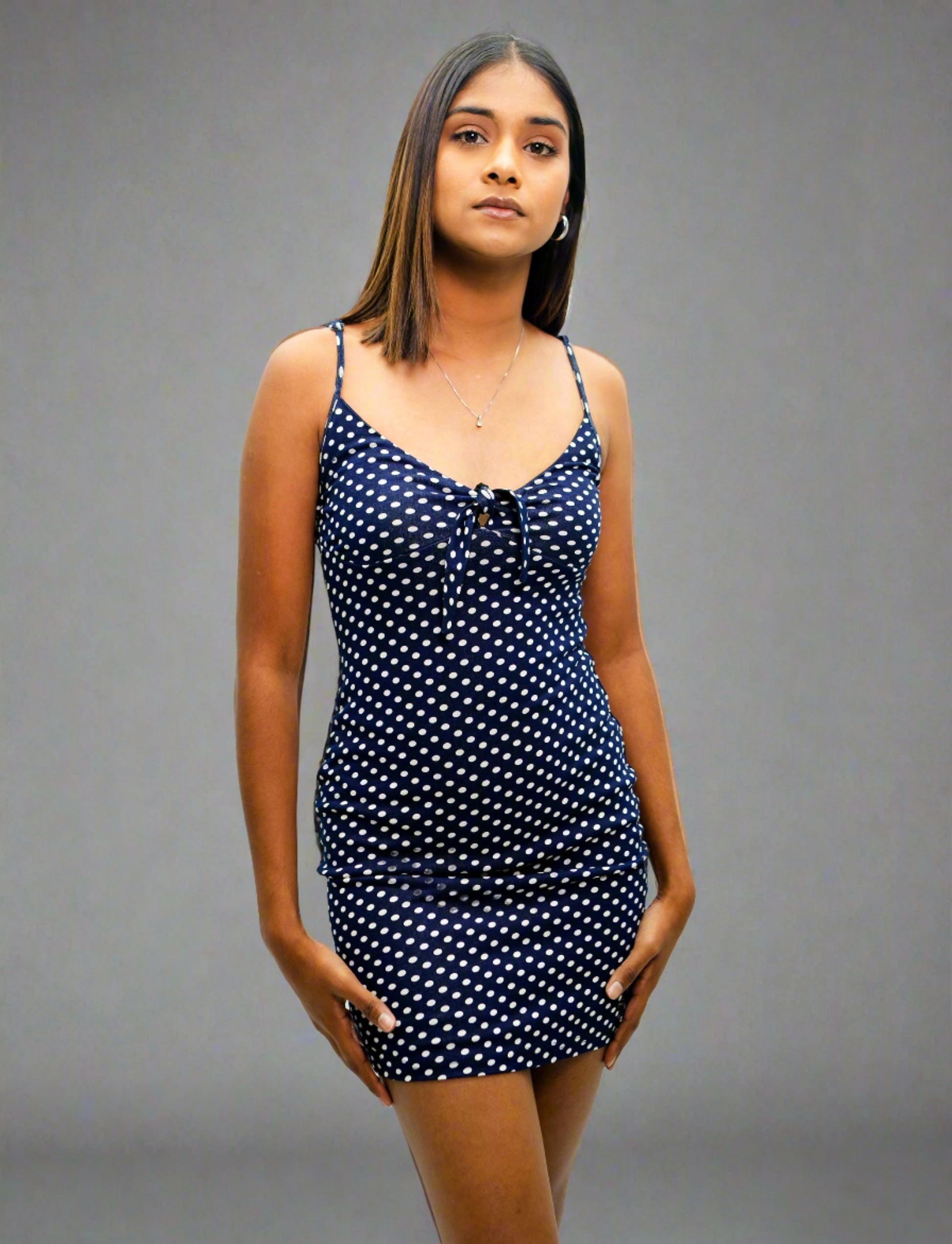 Ladies tie polka dotted dress
