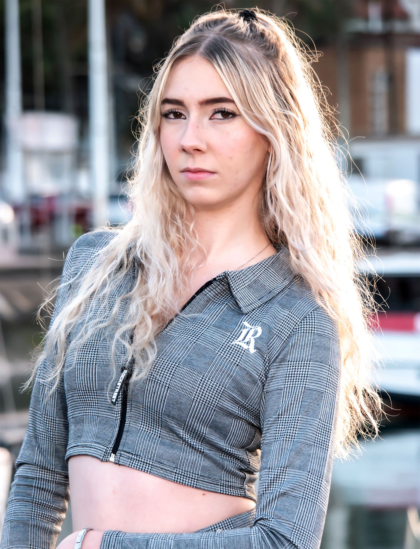 Ladies Check Crop Jacket
